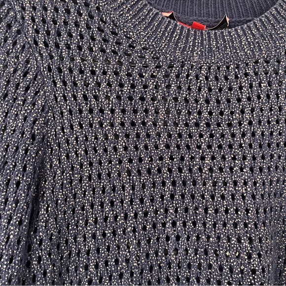 Narciso Rodriguez Navy Shimmery Cable Knit Sweater Size L - Picture 2 of 9